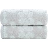 Pidada Hand Towels Set of 2 Floral Pattern 100% Cotton Soft Absorbent Decorative Towel for Bathroom (Light Grey)
