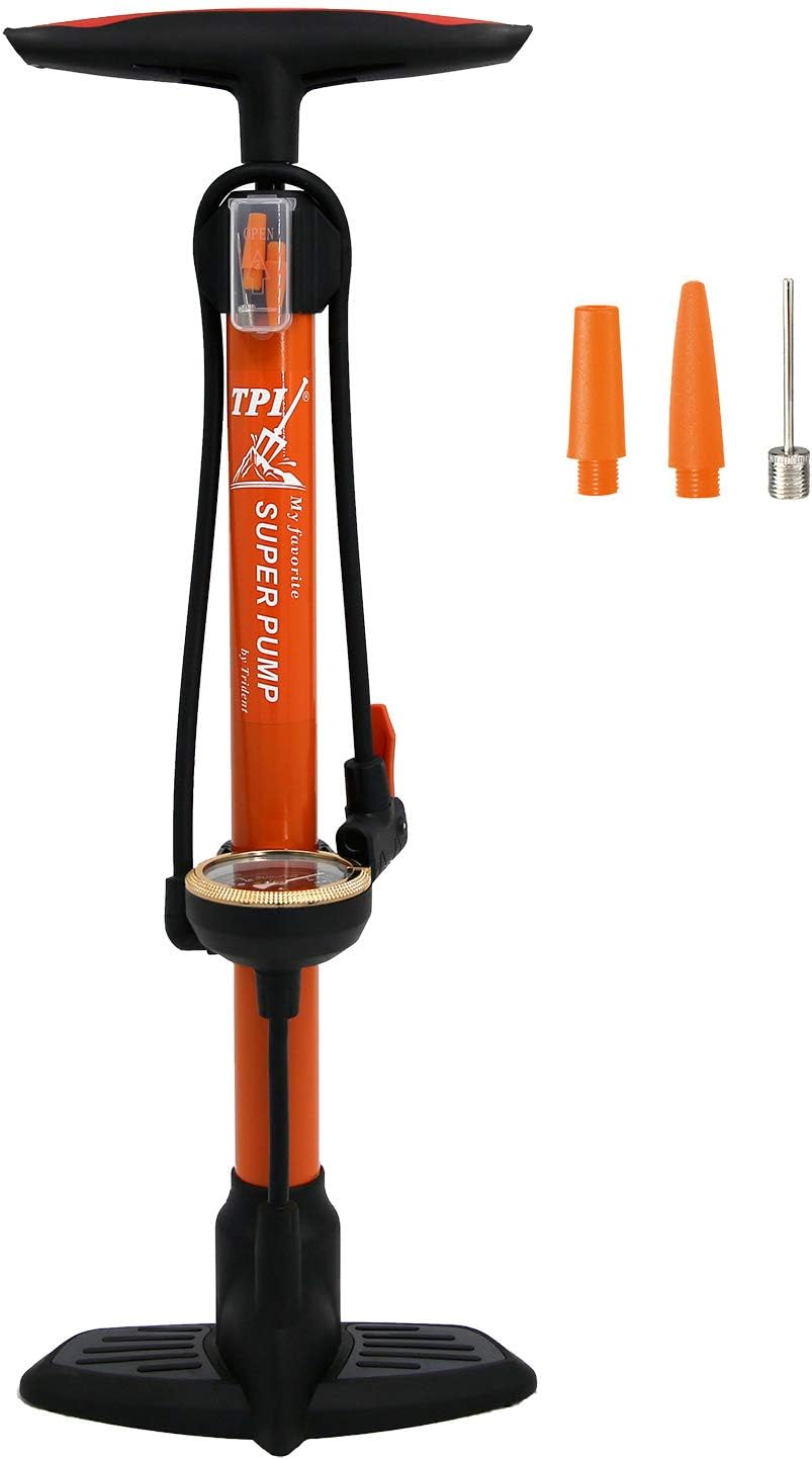 TPI Bike Pump with Luxurious Guage, Schrader and Presta, Ball Pump with Anti-Slip Foot Pad, High Pressure Durable Hose, Orange : Sports & Outdoors