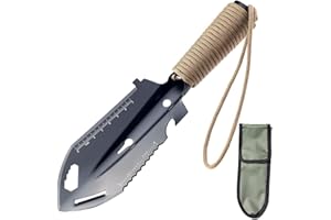 KOKKOYA Camping Small Hand Shovel 9 in 1 Survival Shovel Multitool Backpacking Trowel Ultralight Stainless Steel Tactical Shovel with Carrying Pouch