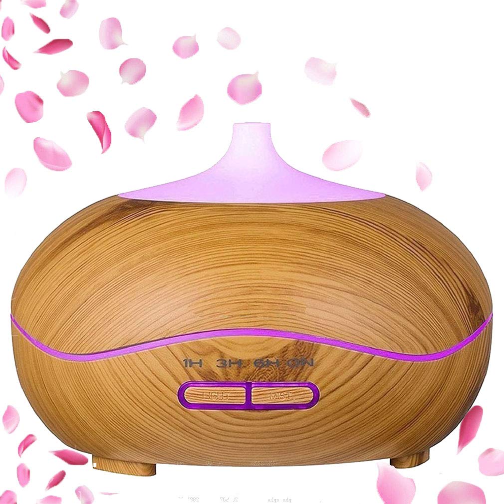 Cool Mist Ultrasonic Aroma Diffuser,7 Colour Changing LED Lights, Air Humidifier Wood Grain with Waterless Automatically Shut-off， for bedroom babyroom-WOOD …