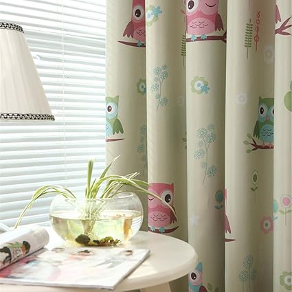 Oshide Owl Pattern Window Curtain Solid Thermal Insulated Blackout