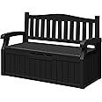 Greesum 80 Gallon Storage Bench Outdoor Deck Box with Armrest, Patio Furniture,Lockable, Waterproof and UV Resistant, Suitable for Garden, Pool, Black