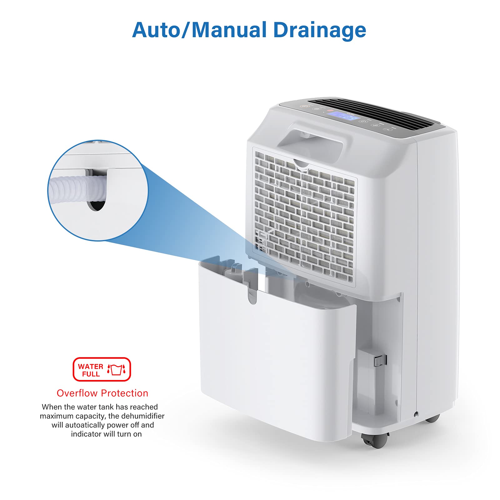 Yaufey 2500 Sq. Ft Home Dehumidifier for Medium to Large Rooms and Basements with Auto or Manual Drainage, 0.48 Gallon Water Tank Capacity - Low Noise and 24 Hr Timer