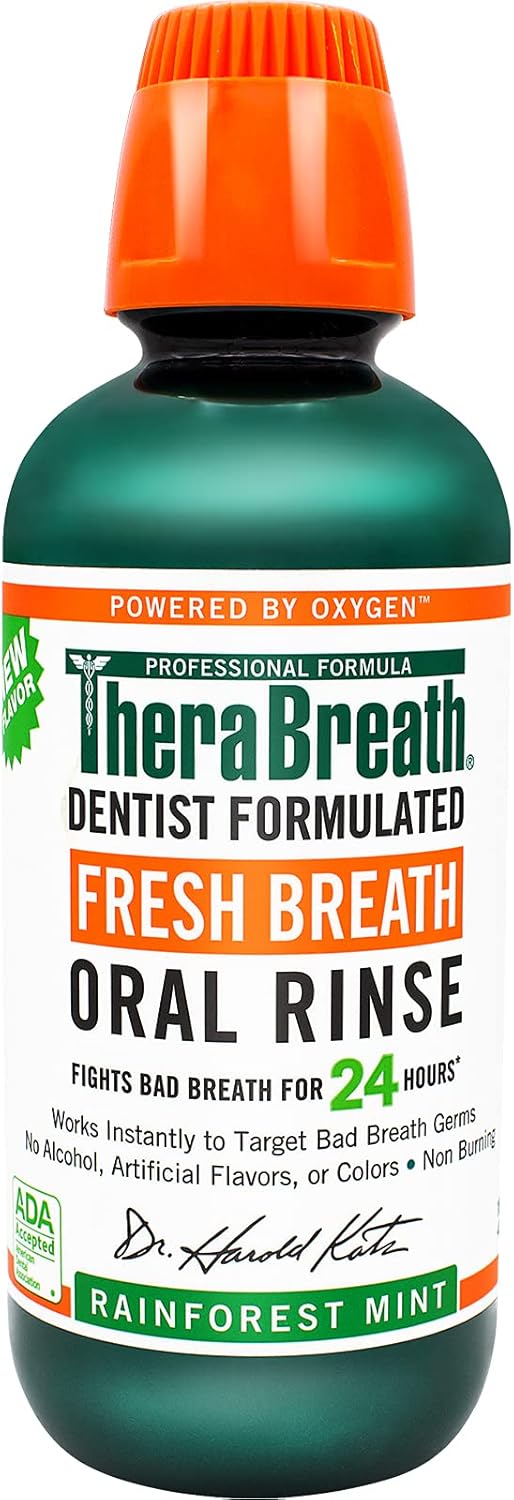 TheraBreath Fresh Breath, 24 Hour Dentist Formulated Oral Rinse, Rainforest Mint, 16 Fl Oz (Pack of 2): Health & Personal Care