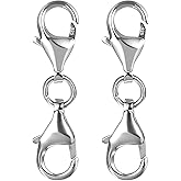 2pcs 925 Sterling Silver Double Lobster Claw Clasps Necklace Clasps and Closures Bracelet Extender Bracelet Clasp for Making Jewelry Chain Bracelets Extension Jewelry