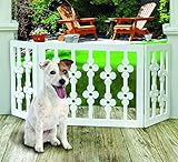 Etna White Floral Wooden Pet Gate - Freestanding Foldable Adjustable 3-Section Dog Gate. Extra Wide, Keeps Pets Safe Indoors/Outdoors - Fully Assembled