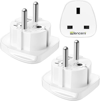 LENCENT UK to Europe Plug Adapter Type E/F Grounded 2P EU Travel