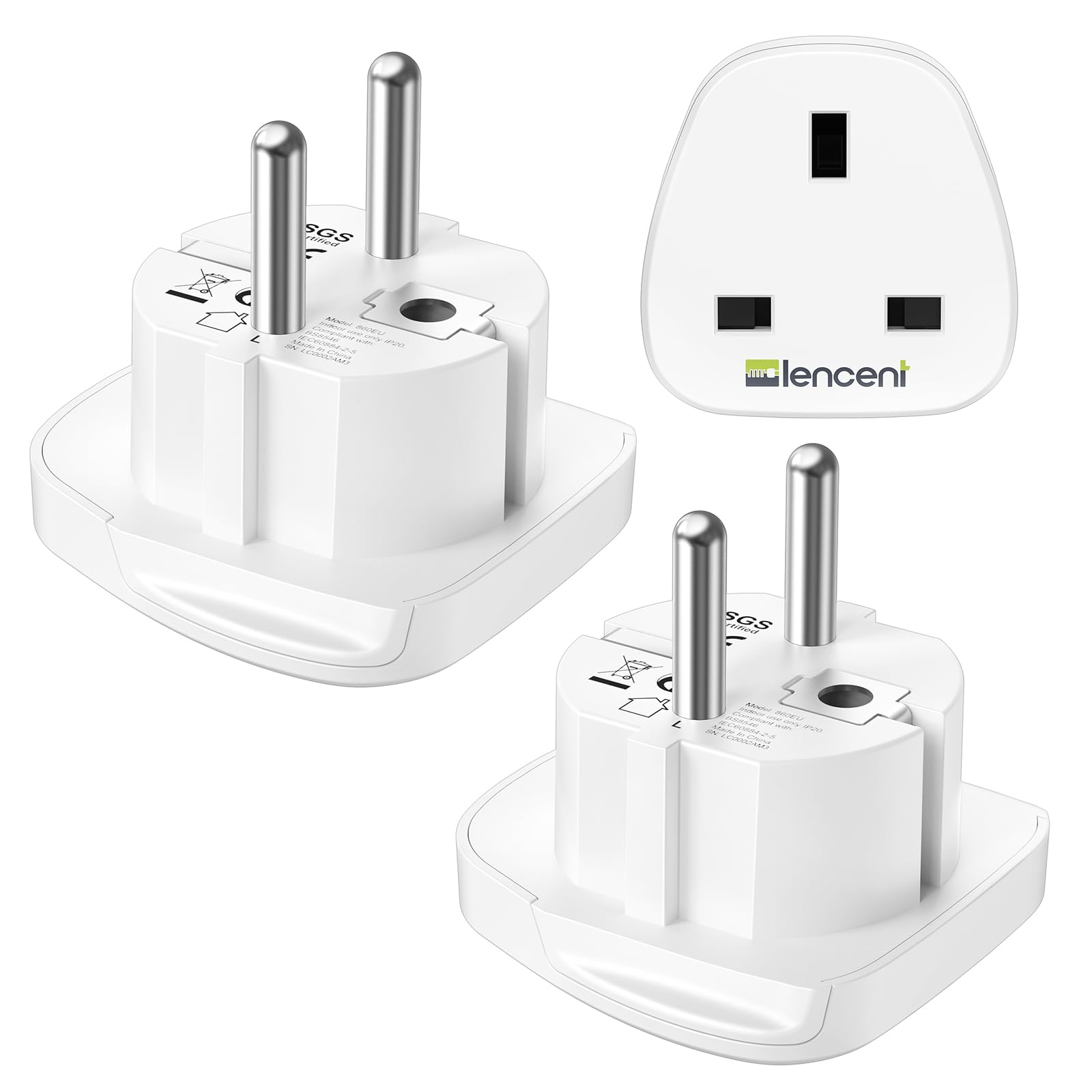 LENCENT 2X UK to EU Euro Europe Plug Adapter, Grounded European Travel Adapter for Spain Germany France Portugal Greece Russia Netherlands Turkey and more (Type E/F)