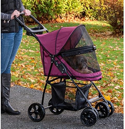 Pet Strollers For Folding 4 Wheels Prams (Boysenberry) Cat &amp; Dog Travel Carrier Strolling Carriage Cart