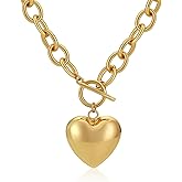 YEATMUE Chunky Gold Necklace for Women, Chunky Heart Necklace layered Puffy Heart Necklaces Long Thick Pendant Bold Statement Necklaces for Women Trendy