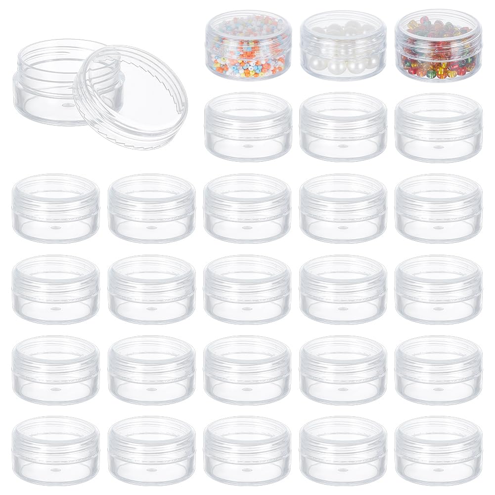 BENECREAT 30 Pack 10ml Empty Clear Plastic Bead Storage Container jar with Rounded Screw-Top Lids for Beads, Nail Art, Glitter, Make Up, Cosmetics and Travel Cream (37.5mm x 20mm)