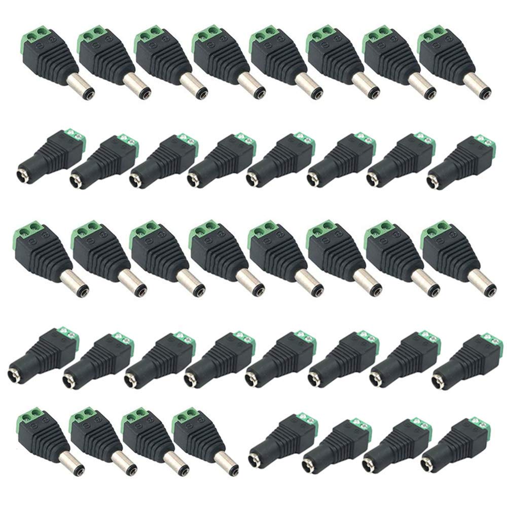jiaguan 40Pcs 5.5mm x 2.1mm DC Power Connector Male Female Screw Terminal Connector 12V Professional DC Connector Plug for CCTV Camera DVR Security System LED Light 20Pairs