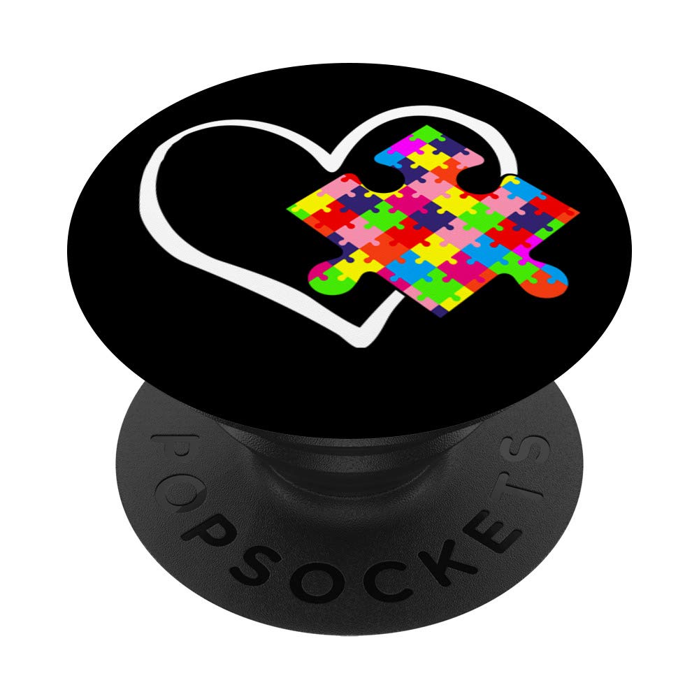 Autism Awareness Month 2023 Love Autism Puzzle Heart Design PopSockets Swappable PopGrip