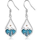 DAOCHONG Mountain Earrings 925 Sterling Silver Turquoise Mustard Seed Dangle Drop Earrings Faith Jewelry Gifts for Women