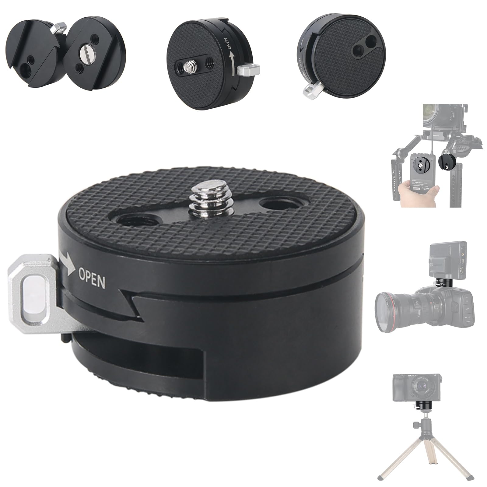 NICEYRIG Quick Release Mount Adapter, Baseplate Kit with QR Plate Slider Lock for DSLR Camera Tripod Gimbal Wireless Microphone Video Transmission - 404