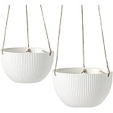 UBEE Ceramic Hanging Planters Indoor Outdoor, 7.5 Inch + 6.5 Inch Hanging Flower Pot for Plants Hanging Basket for Succulent 