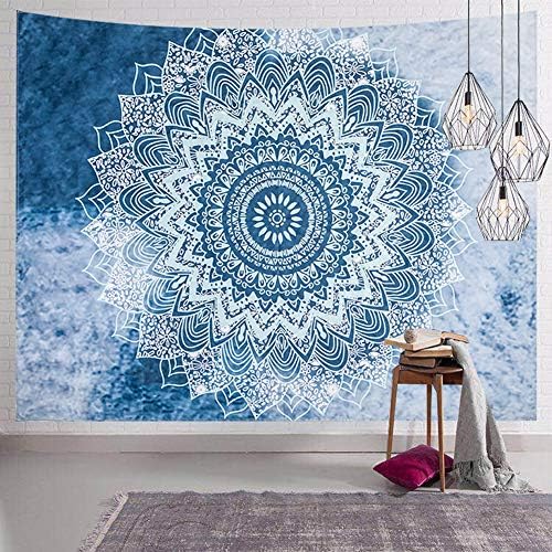 SYNEE Blue Mandala Tapestry Boho Wall Tapestries Indian Hippie Bohemian Tapestry Flower Psychedelic Tapestry Art Decor Wall Hanging in Dorm Living Room Bedroom