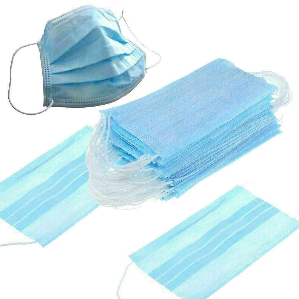 KAV 3 Ply Disposable Face Masks Face Covering High Filterability, Suitable For Sensitive Skin Breathable Face Mask with Elastic Ear Loops, Comfortable for Regular Use, Office Mask (100 Pack, Blue)