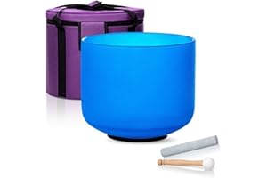 CALM CLANG 8 Inch Blue G Note 432hz Throat Chakra Crystal Singing Bowl Healing with Carrying Case and Rubber Mallet Suede Strikers Oring