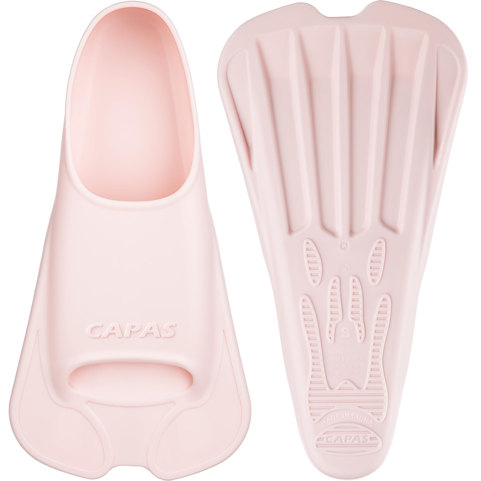 CAPAS Swim Training Fins Comfortable Silicone Swimming Floating Flippers with Mesh Bag for Kids Adult Men Women Short Blade Build Leg Strength (Pink, M (Adults UK Size 6.5-7.5))