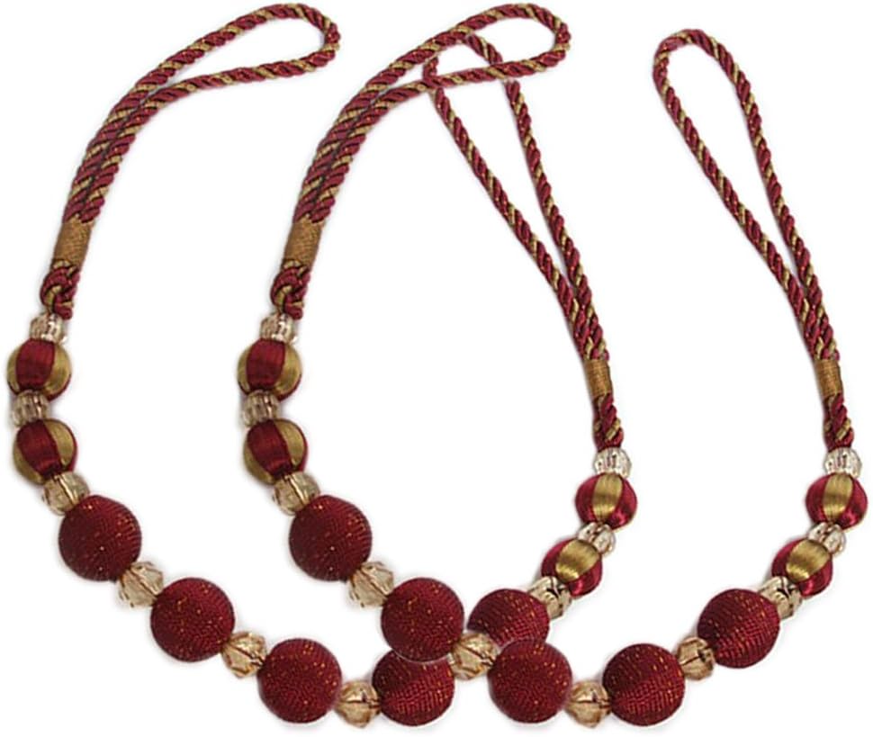 EleCharm Trendy Rayon Bead Curtain Rope Crystal Bead Drape Curtain Tieback Long 35" (Wine Red)