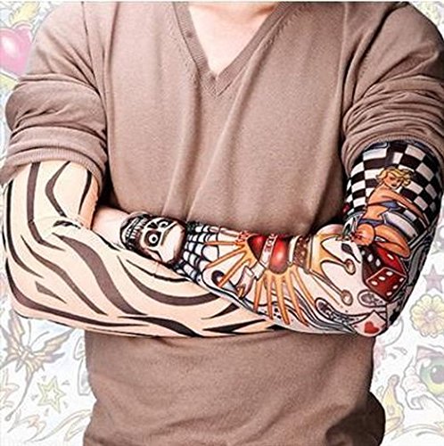 Natuworld Set of 6 Pcs Unisex Super Cool Body Art Arm Temporary Fake Slip on Tattoo Sleeves Warm Stocking Accessories