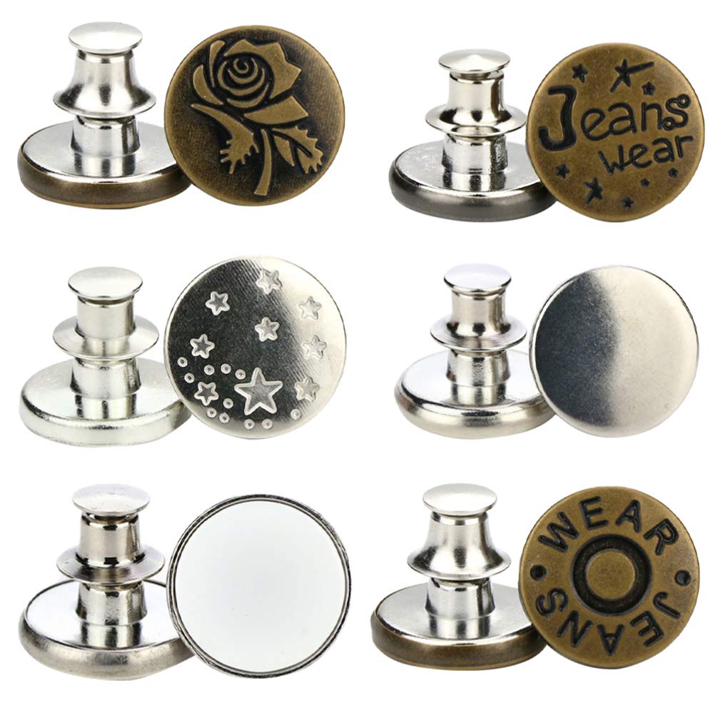 PRETYZOOM Replacement Jean Buttons Alloy Detachable Buttons Kit with Rivets and Metal Base for Pants Jeans Sewing Crafts DIY Clothes 6pcs