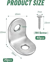 JatilEr 20x Stainless Steel 20mm Angle Brackets 90 Degree L Corner Brace w/ 40 view 2
