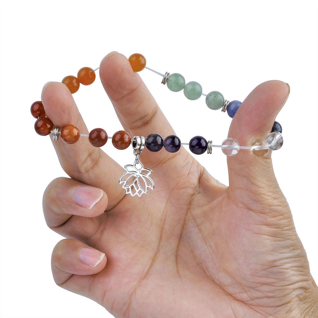 Top Plaza 7 Chakra Healing Bracelet Real Stones Yoga Meditation Mala Bead Bracelets for Women, Pack of 3