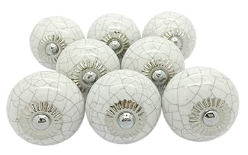 Weiß Crackle rund Keramik Türknauf, Vintage Shabby Chic Schrank Schublade Pull Griffe von G Decor