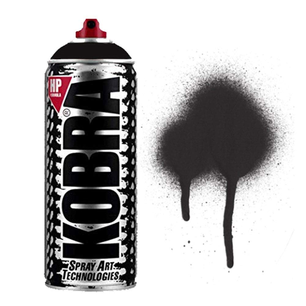 KOBRA HP High Pressure Spray Paint 400ml Can – Professional Grade 100% Acrylic Formula with Matte Finish for Graffiti, Street Art, Crafts & Multi-Surface Use (4 Matt Black)