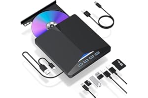 External CD DVD Drive 7-in-1 USB 3.0 Portable Optical Drive CD DVD Burner with 3 USB Ports SD TF Card Reader Ultra Slim Exter