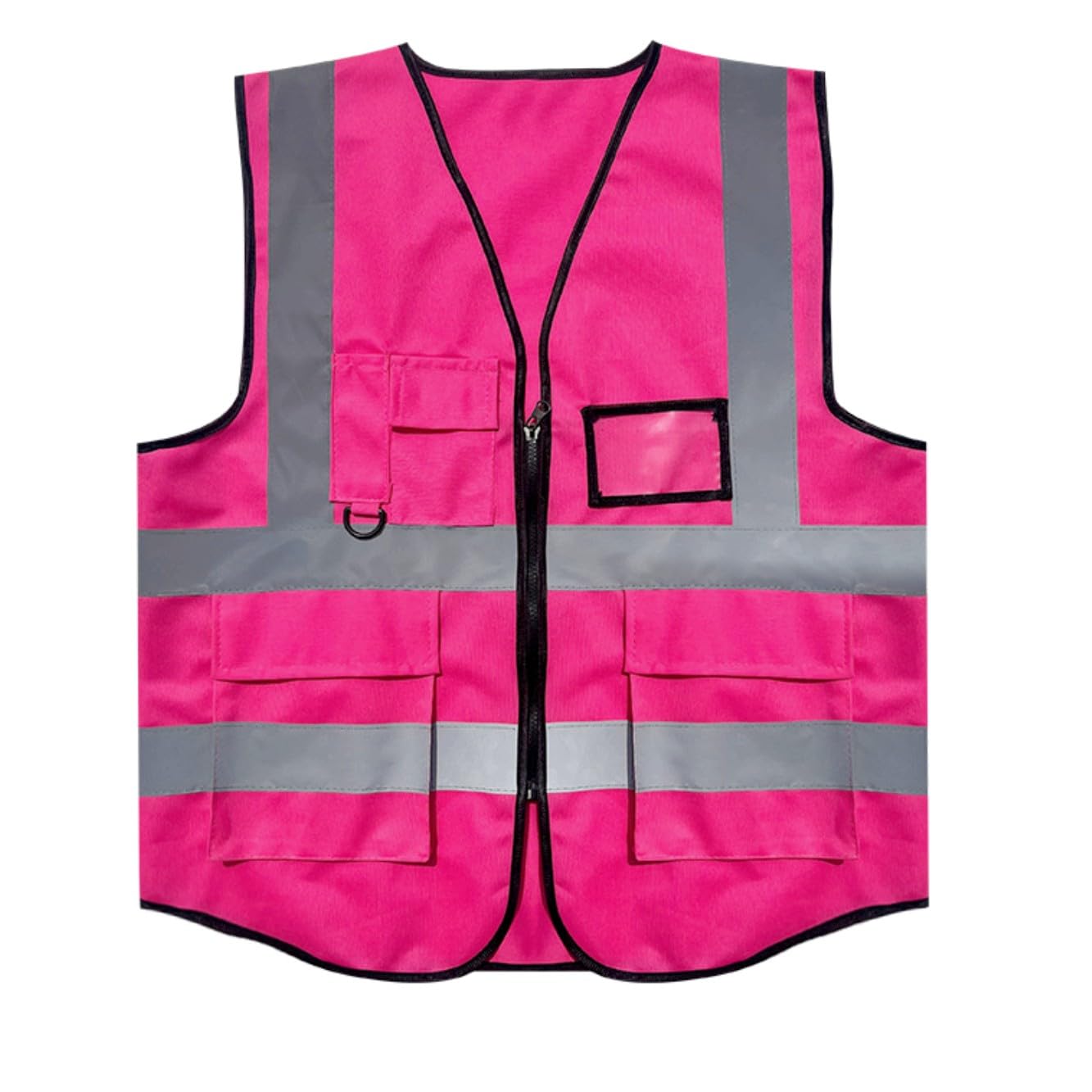 JZK Pink Safety Vest with Pockets and Zipper, high Visibility Waistcoat Reflective Vest Jacket for Women Adults, hi vis Vest with Pockets