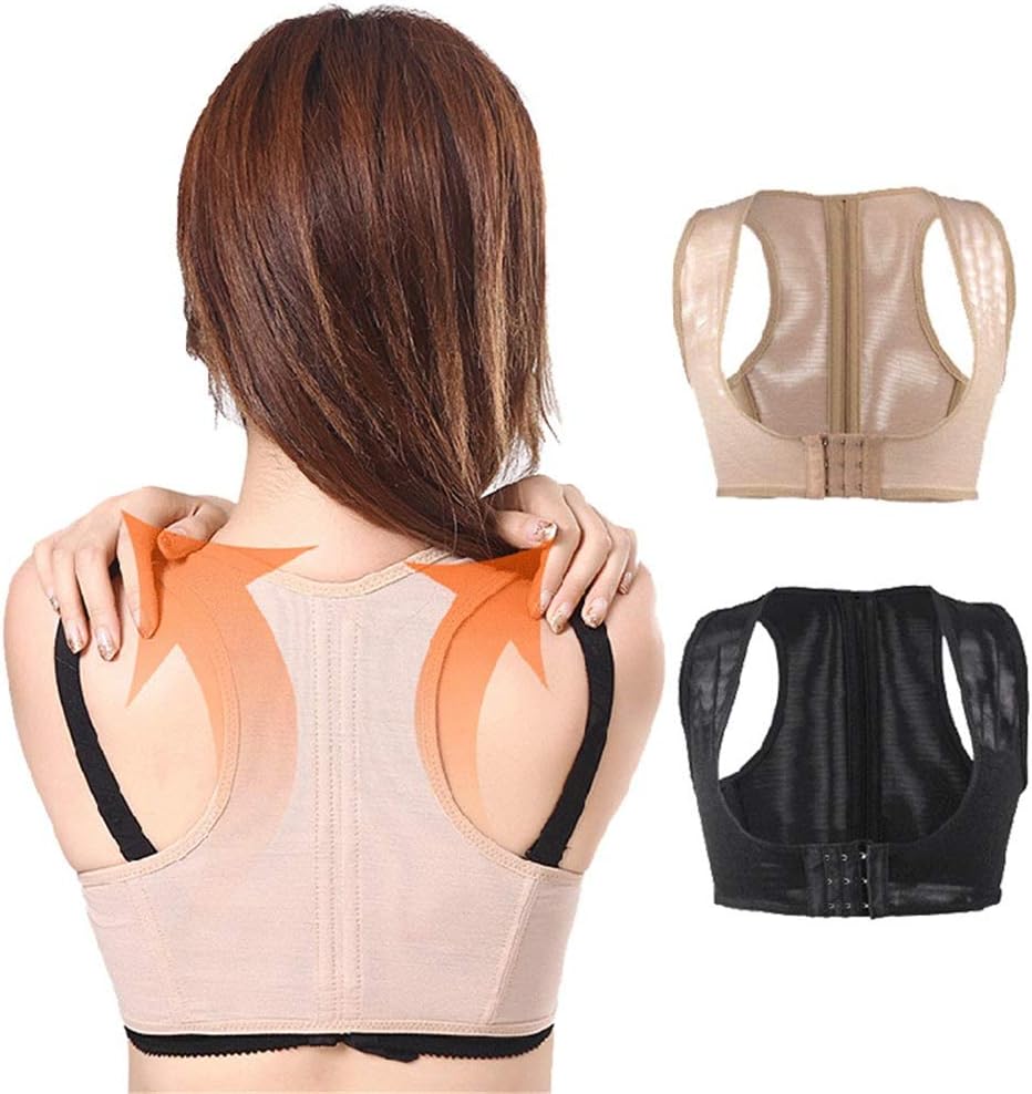 Chest Vibrating Body Sculpting Underwear Shirt Breast Care Corset Bra Straps For Women X Posture Correction brace correction for upper back (Color : Black, Size : M)