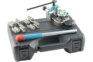 K Tool International 70081 45 Degree Automotive Brake Line Flaring Tool Set for Garages, Repair Shops, and DIY, Single, Double, and Bubble Flares, Vise-Mounted, T-Handle Clamp, Turret-Style Design
