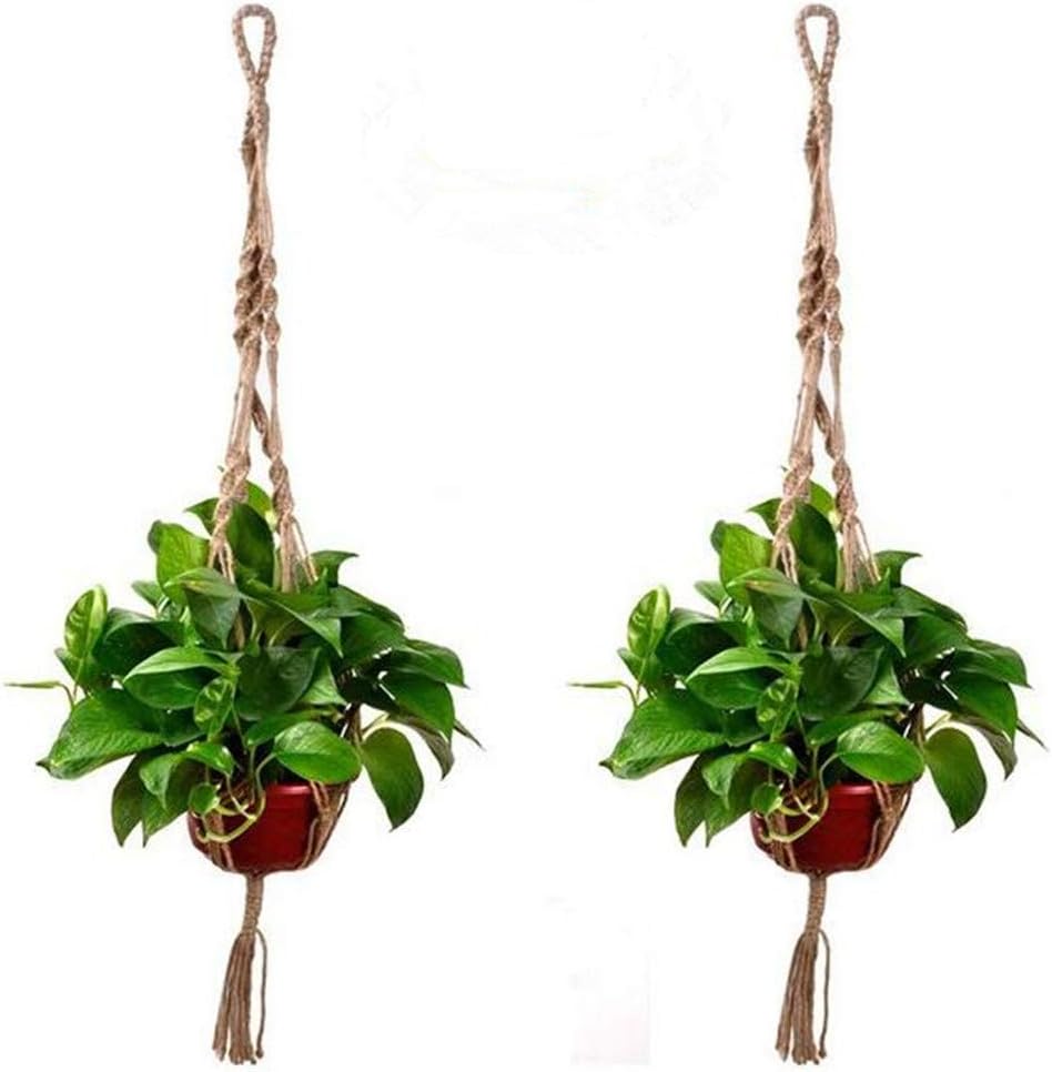 Esmartlife 2 Pack Macrame Plant Hanger Jute Flower Pot Plant Holder for Indoor Outdoor Balcony Round and Square Pots