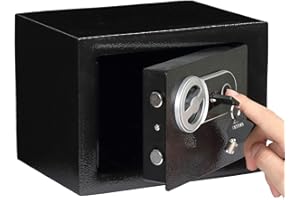 Yuanshikj Fingerprint Key Security Safe Lock Box Steel Digital Deposit for Home Office Hotel Business Cash Jewelry Storage Cabinet (BLACK 0.2CF)