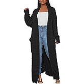 SHINFY Women Long Sleeve Open Front Knit Long Cardigan Casual Knitted Maxi Sweater Coat Outwear with Pockets