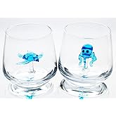 Handblown Figures Inside Drinking Glass Cup, Stemless Glass with Hidden Animals Inside, Perfect for Water,Wine,Milk,Beverages, Unique Christmas Gift and Decor 12oz (Caretta & Octopus)