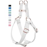 Soft Leather No Pull Dog Harness - Adjustable Step in Dog Harness with Rose Gold Heavy Duty Metal Buckle, Freedom Nylon Dog Halter Vests for Small Medium Large Dogs Easy Walking Training (White,L)