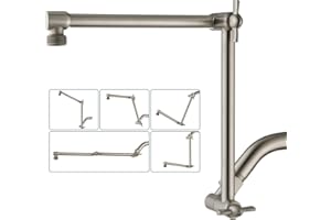 BRIGHT SHOWERS Brass Shower Arm Extender for Rain and Handheld Shower Head, 14 Inch Universal Shower Head Extension Arm, Adjustable Height & Angle, Brushed Nickel