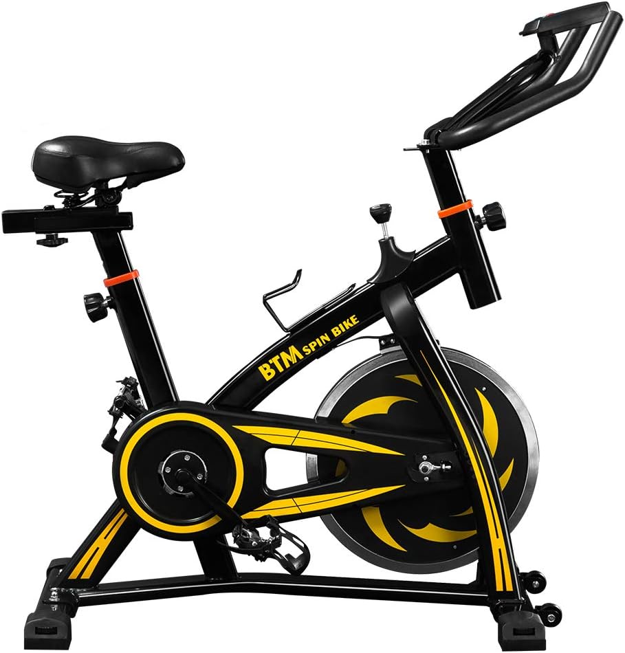 Foobrues Indoor Cycling Exercise Bike Spin Bike Studio Cycles Exercise Machines Adjustable Handlebars & Seat On Board Computer Reads Speed, Distance, Time, Calories + Pulse