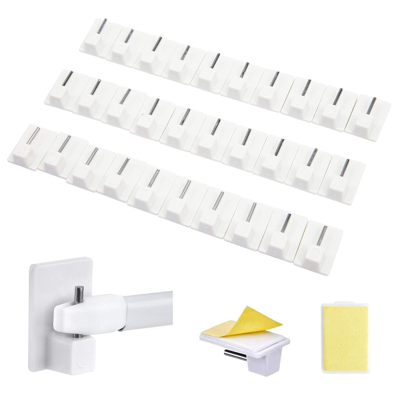 SurePromise 30 Packs Self Adhesive Curtain Hooks White Plastic Sticky