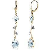 14k Yellow Gold Chandelier Earrings with Diamonds and Aquamarines