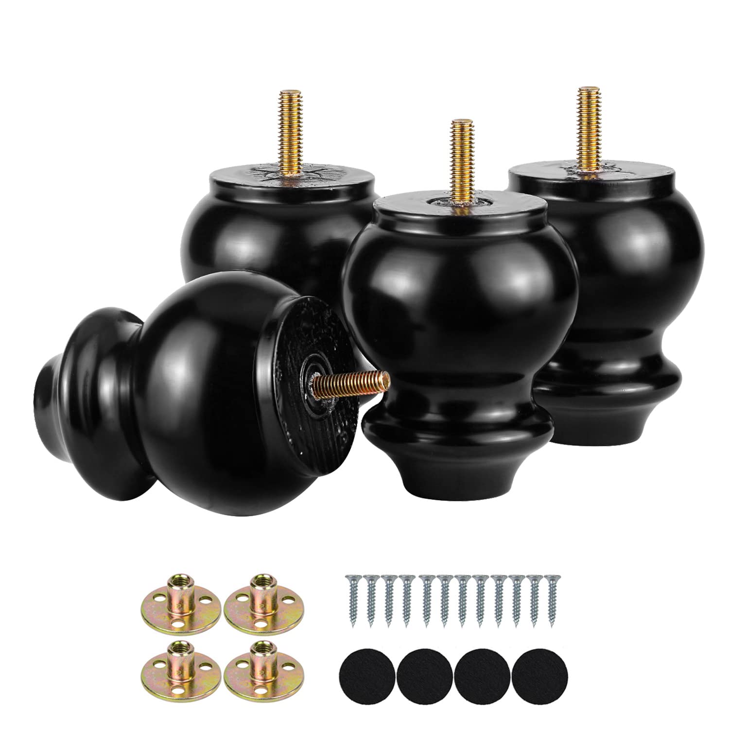 Photo 1 of Michanco 4 Inch Wood Furniture Legs Bun Feet Replacement Chunky Wooden Furniture Feet for Sofa Couch Set of 4 (4 Inch Black)