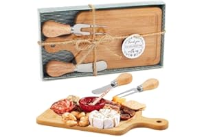 LMSNE Small Bamboo Square Cheese Board and 2 Knives Gift Set- Charcuterie Boards Set - House Warming Gifts New Home, Wedding 