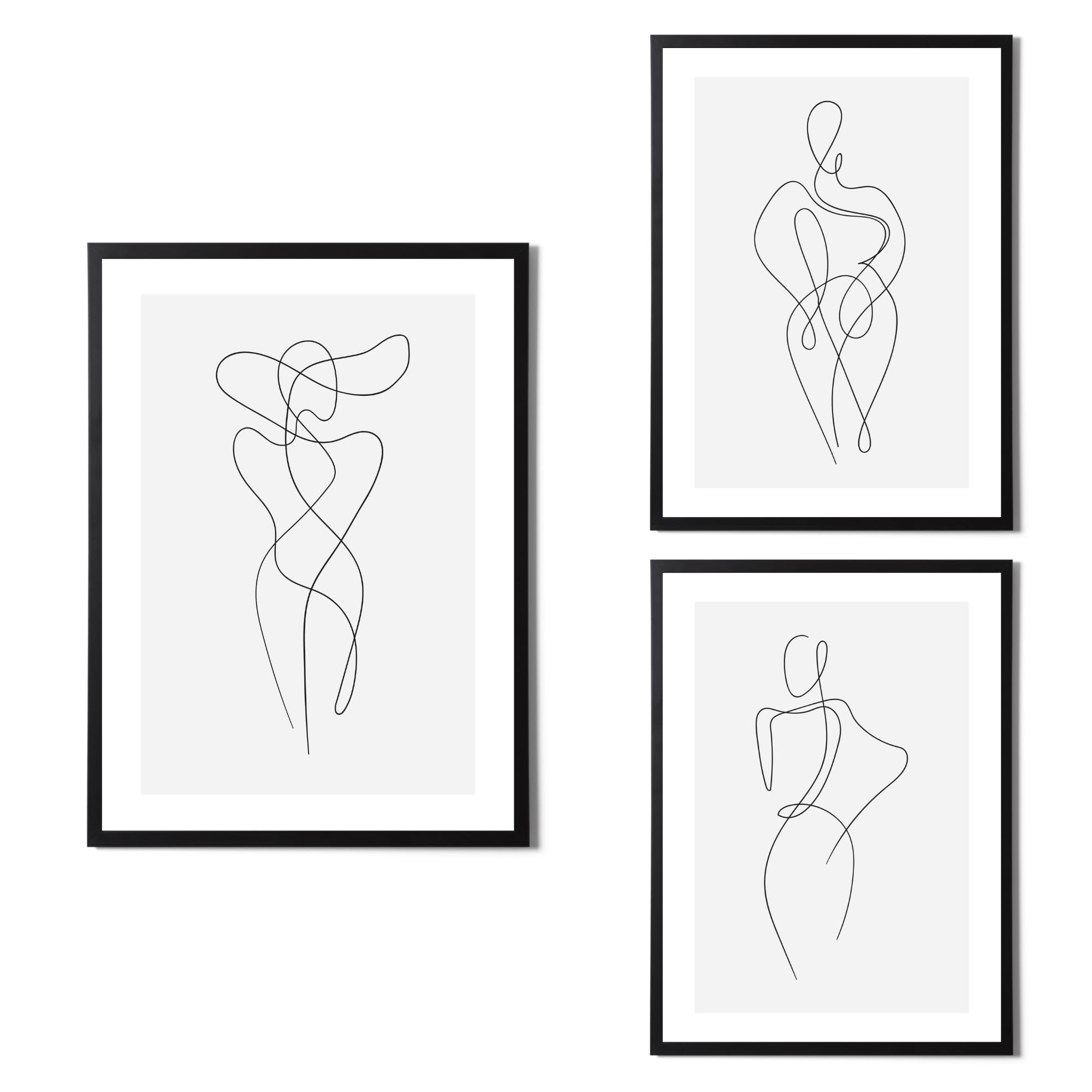 State Media Vision Abstract Women's Line Art Wall Art Set Of 3 - Hand Drawn Female Line - Living Room or Bedroom Decor - Variety of Sizes (Womans Line Art Set 4, A3)