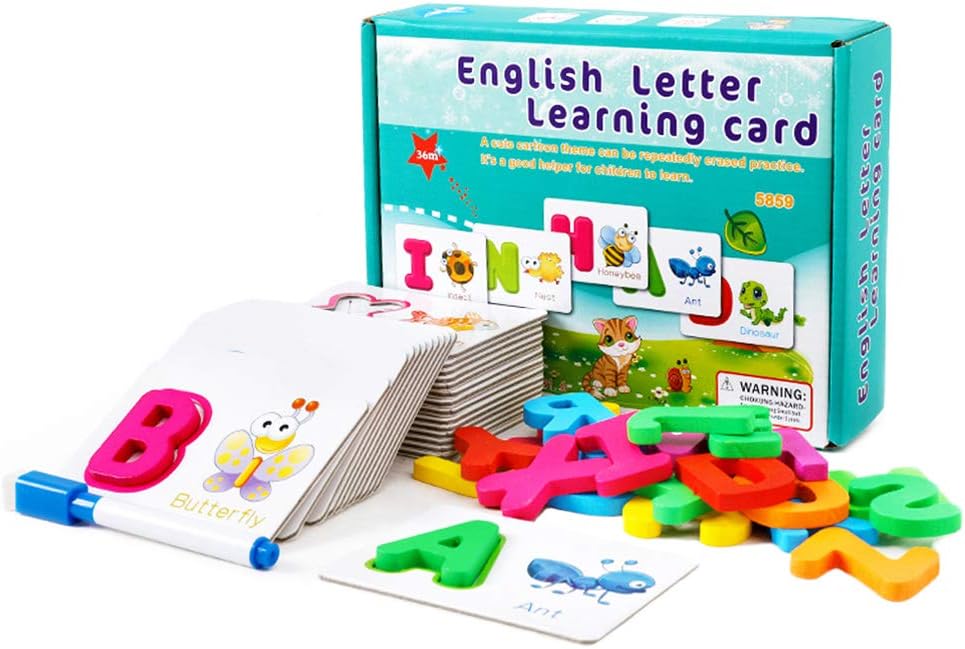 Sivvderi Alphabet Flash Cards Learning Game, Wooden 26 Letter Alphabet Writing and Learning Cards for Toddlers Kids ABC Alphabet Jigsaw Puzzle Toys for Preschooler Boys and Girls