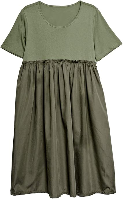 Amazon Koeistore コウエイストア ワンピース ウエストギャザー 切替 ワンピース ひざ下 レディース カーキ Y5050 Ki ワンピース チュニック 通販