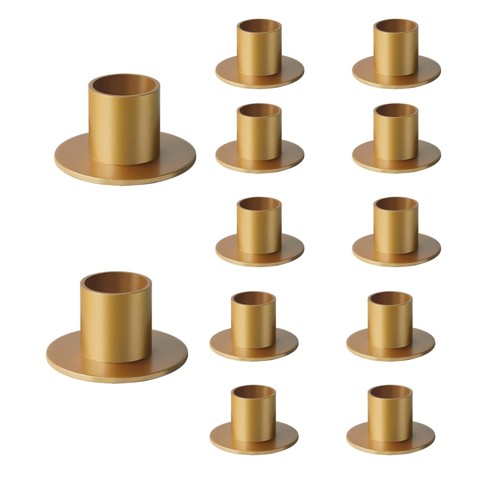 Photo 1 of 12 Pcs Brass Gold Taper Candle Holders Elegant Candlestick Set for Table Centerpieces, Festive Mantel Displays & Sophisticated Home Decor
